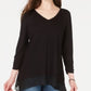 Blusa feminina de manga comprida com decote em V, preta, tamanho pequeno, da Style &amp; Co