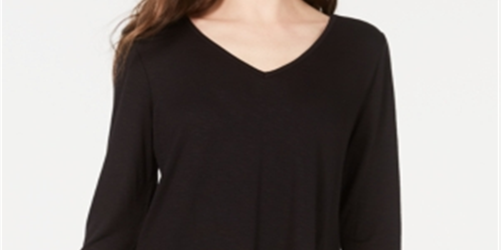 Blusa feminina de manga comprida com decote em V, preta, tamanho pequeno, da Style &amp; Co