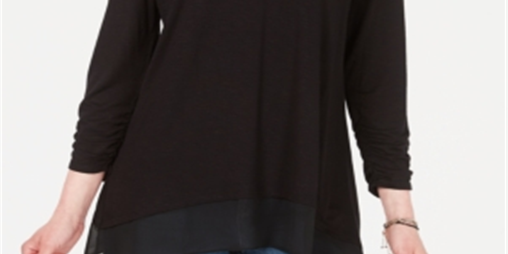 Blusa feminina de manga comprida com decote em V, preta, tamanho pequeno, da Style &amp; Co