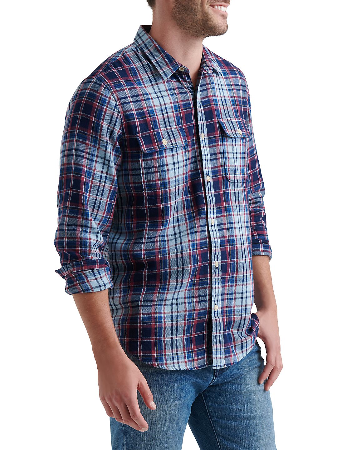 Camisa xadrez masculina Lucky Brand Classic Fit com botões, azul-marinho, tamanho M