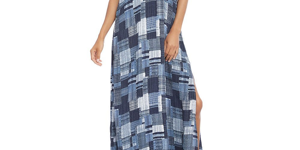 Vestido longo feminino Karen Kane com decote em V duplo - Azul, tamanho X-S