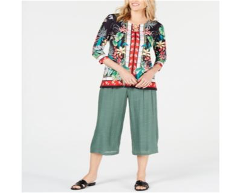 Túnica feminina estampada com anel JM Collection, preta, tamanho pequeno