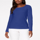 Blusa feminina Karen Scott de algodão com decote redondo, azul, tamanho médio