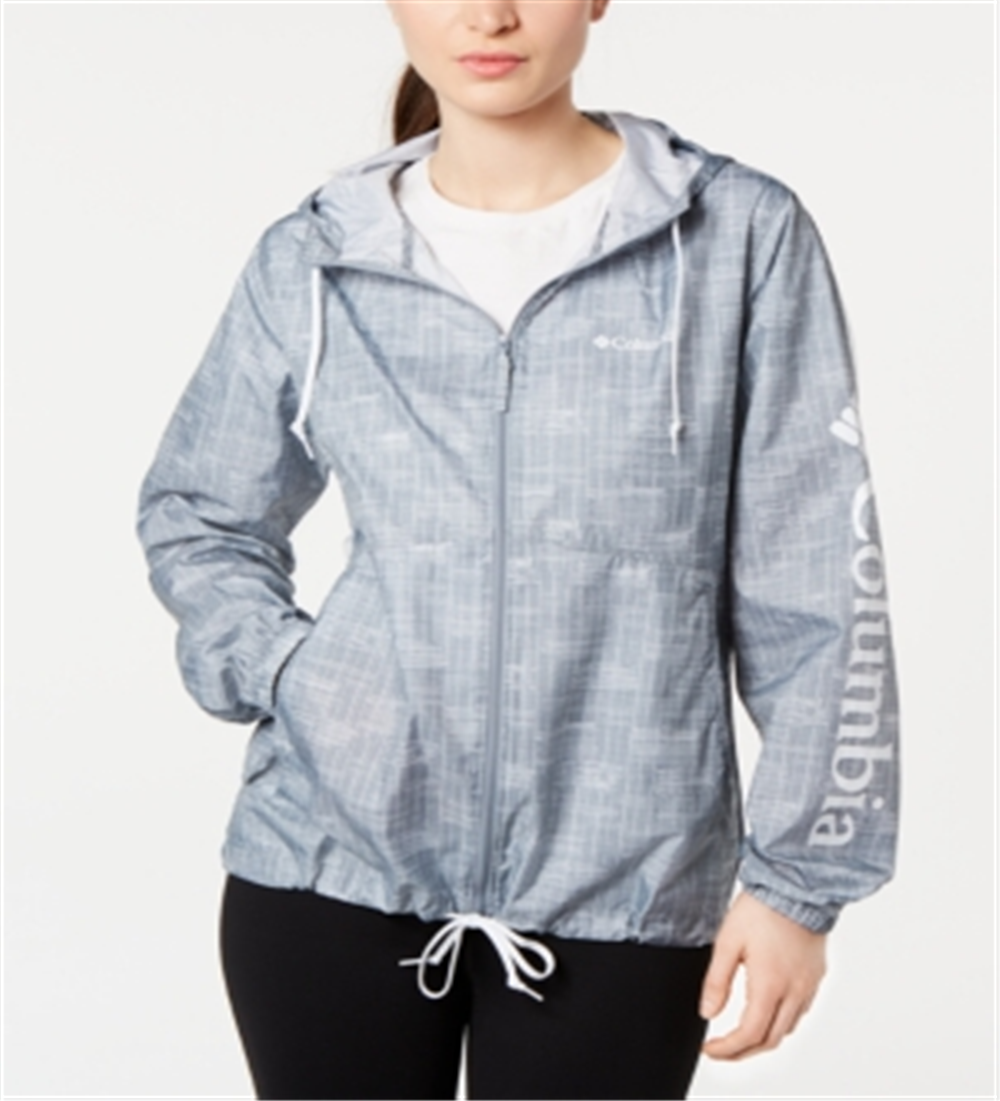 Jaqueta corta-vento feminina Columbia Flash Forward estampada cinza tamanho grande