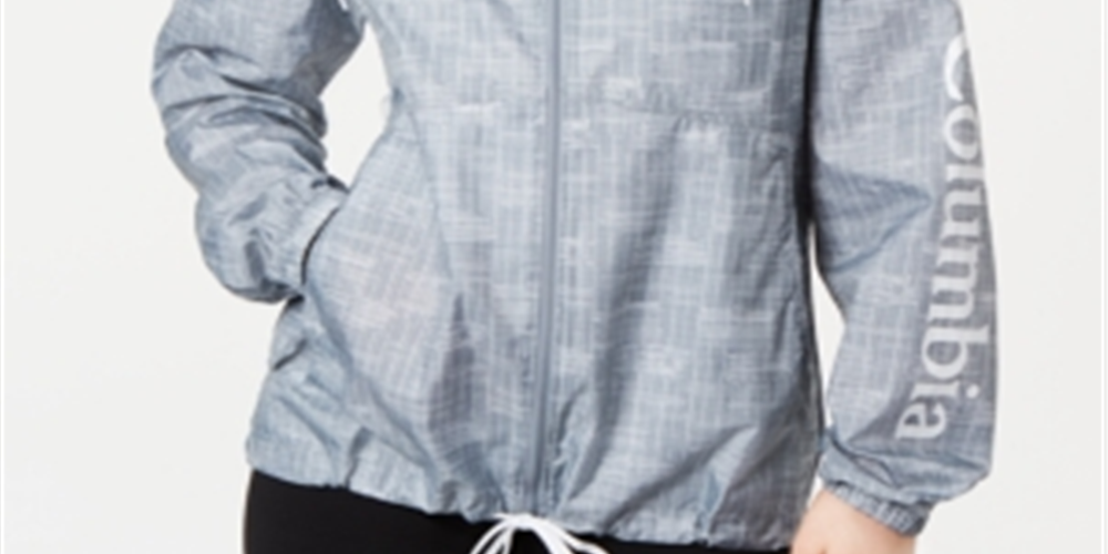 Jaqueta corta-vento feminina Columbia Flash Forward estampada cinza tamanho grande