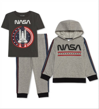 Conjunto de 3 peças de camiseta com capuz e calça de moletom da Nasa para meninos Jem Toddler, cinza, tamanho 2
