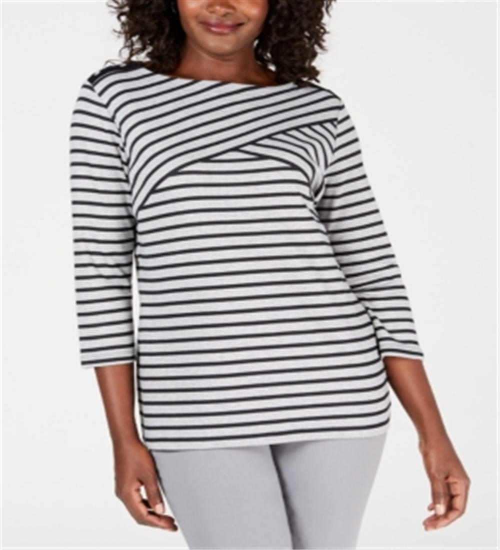 Karen Scott Blusa Listrada Feminina Preta Tamanho Pequeno Médio