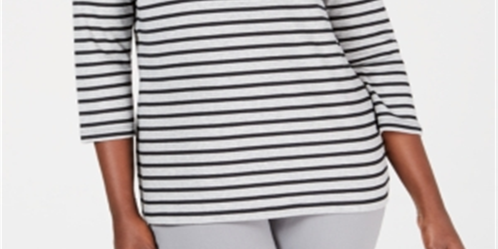 Karen Scott Blusa Listrada Feminina Preta Tamanho Pequeno Médio