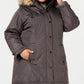 Madden Girl Parka feminina de pele sintética com bolsos, capuz e zíper, casaco de inverno cinza, tamanho 1X