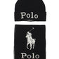 Conjunto de gorro e cachecol de inverno Ralph Lauren masculino, preto, tamanho regular