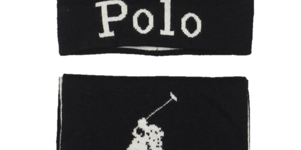Conjunto de gorro e cachecol de inverno Ralph Lauren masculino, preto, tamanho regular