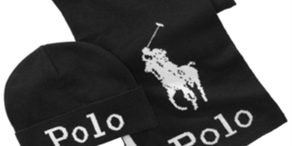 Conjunto de gorro e cachecol de inverno Ralph Lauren masculino, preto, tamanho regular