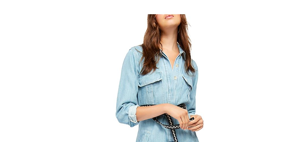Macacão feminino Shapeshifter Denim com bainha desfiada, azul, tamanho pequeno