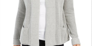 Cardigan curto de algodão feminino Charter Club, tamanho pequeno XL, prateado