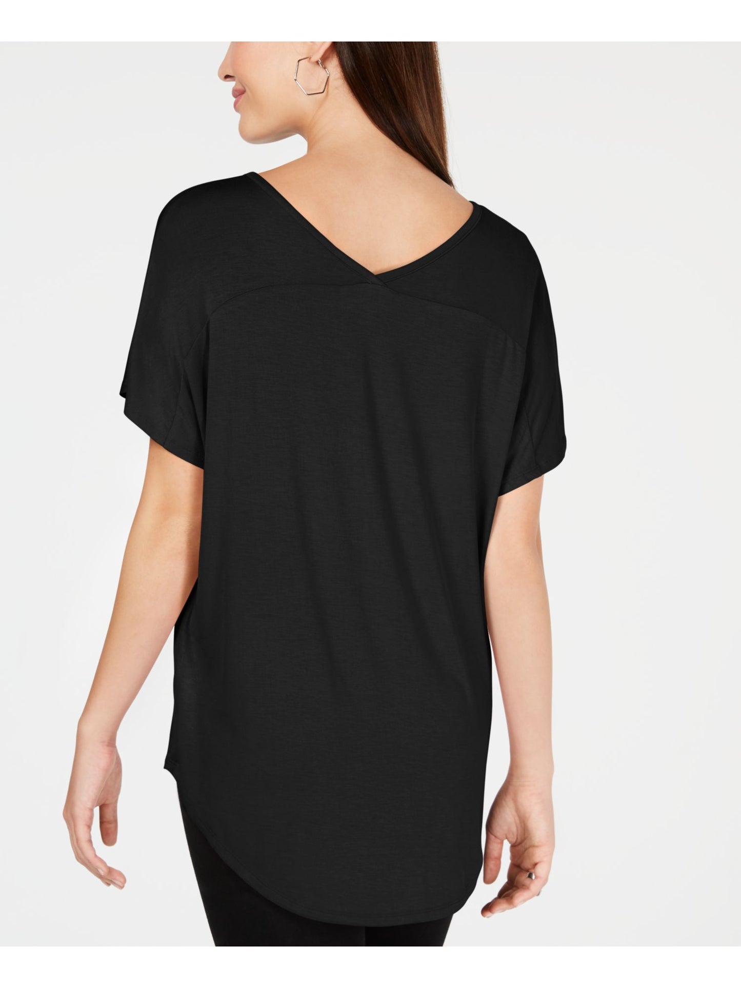 Camiseta feminina Hippoe Rose com bolso frontal, manga curta, gola V, infantil, preta, tamanho P