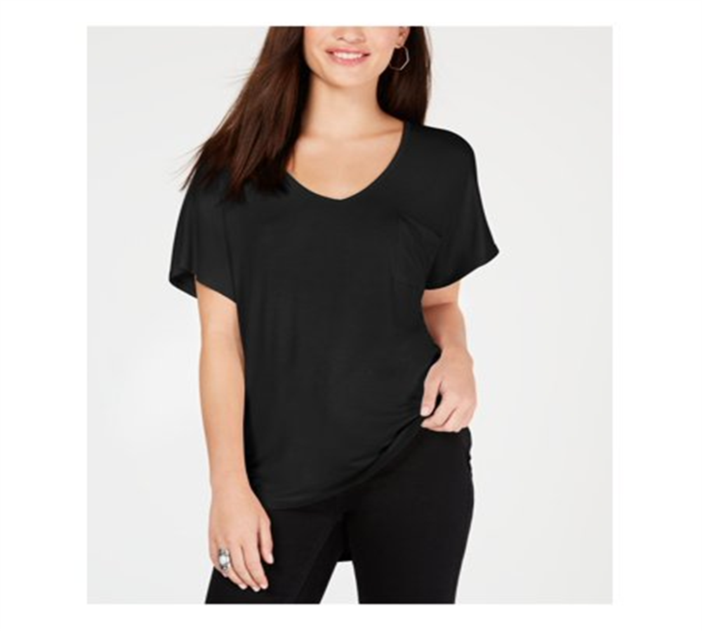 Camiseta feminina Hippoe Rose com bolso frontal, manga curta, gola V, infantil, preta, tamanho P