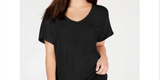 Hippoe Rose Women's Pocket at Front Short Sleeve V Neck T-Shirt Juniors Black Size S