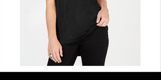 Hippoe Rose Women's Pocket at Front Short Sleeve V Neck T-Shirt Juniors Black Size S