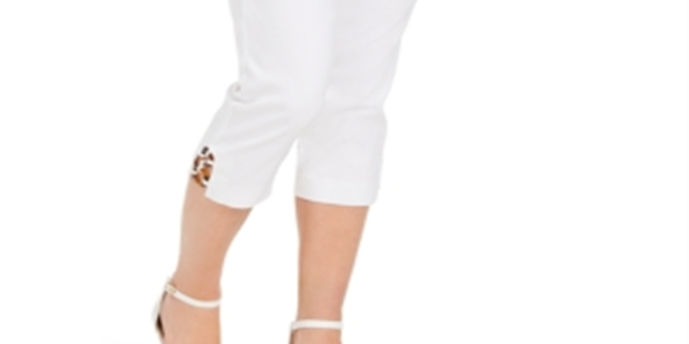 Calça Capri Feminina JM Collection Tortoise Look Ring Tummy Control Branca Tamanho X-S