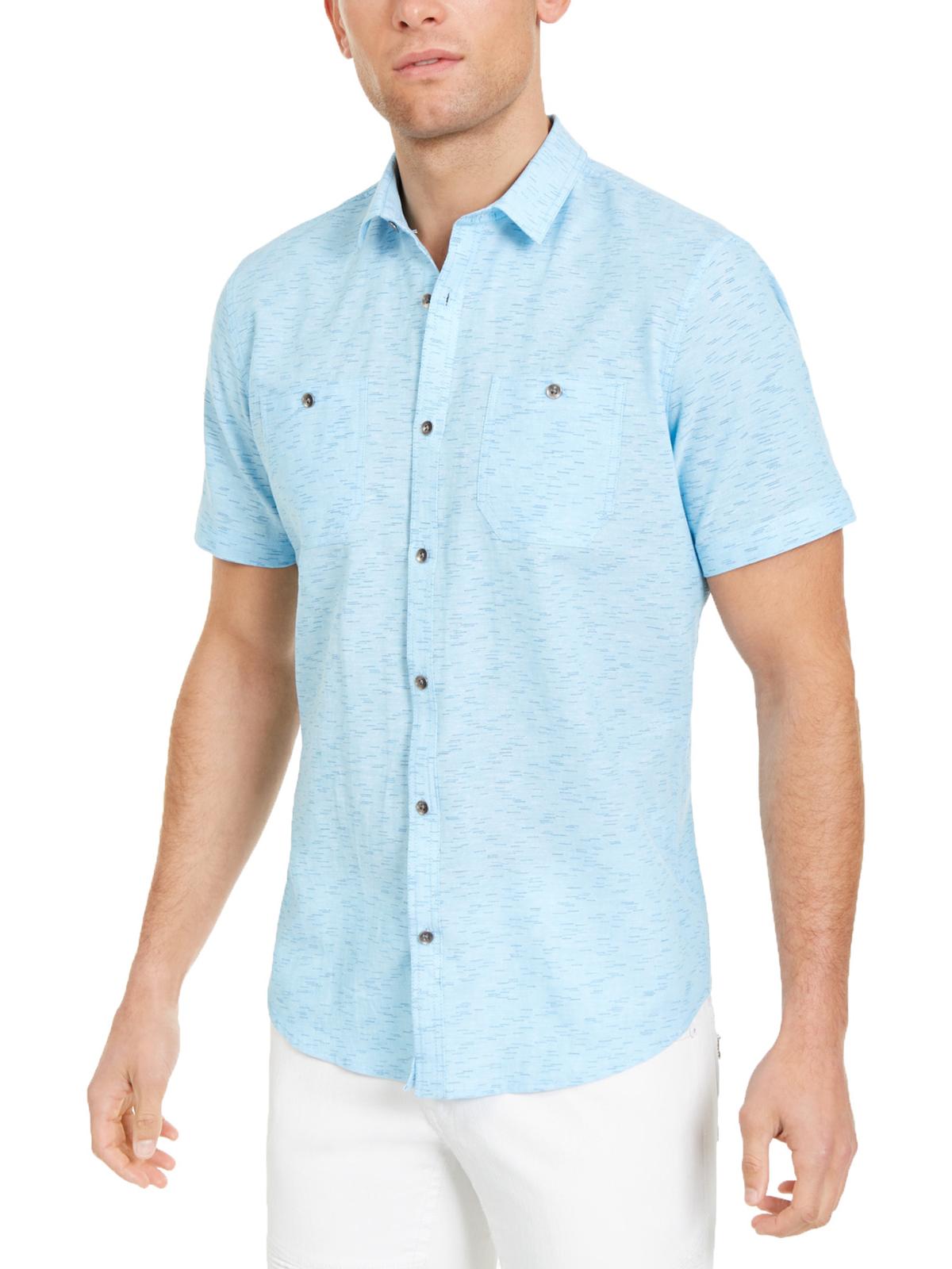 Camisa masculina com estampa de gola e botões INC International Concepts, tamanho pequeno, azul