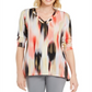 JM Collection Top feminino estampado com decote em ilhós, vermelho, tamanho X-S