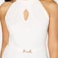 Blusa feminina Thalia Sodi com decote redondo e manga curta, branca, tamanho X-S