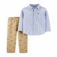 Conjunto Carter's Baby Boy 2 peças de blusa listrada de algodão com botões frontais e calças com estampa de veículos de heróis, azul, tamanho 3MOS
