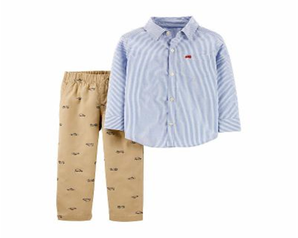 Conjunto Carter's Baby Boy 2 peças de blusa listrada de algodão com botões frontais e calças com estampa de veículos de heróis, azul, tamanho 3MOS