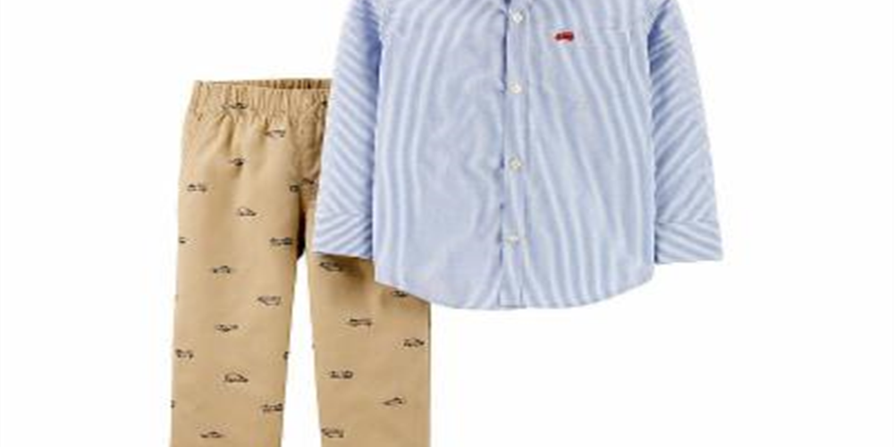 Conjunto Carter's Baby Boy 2 peças de blusa listrada de algodão com botões frontais e calças com estampa de veículos de heróis, azul, tamanho 3MOS