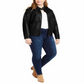 Jaqueta de couro sintético Jou Jou feminina da moda plus size preta tamanho XX-G