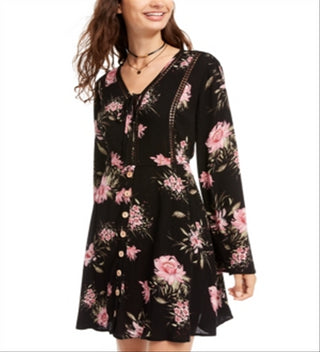 Vestido curto estampado American Rag Junior com manga sino, preto, tamanho pequeno