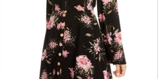 Vestido curto estampado American Rag Junior com manga sino, preto, tamanho pequeno
