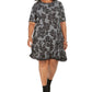 Vestido longo feminino Robbie Bee Plus com acabamento em crochê floral e manga curta, cinza, tamanho 2X