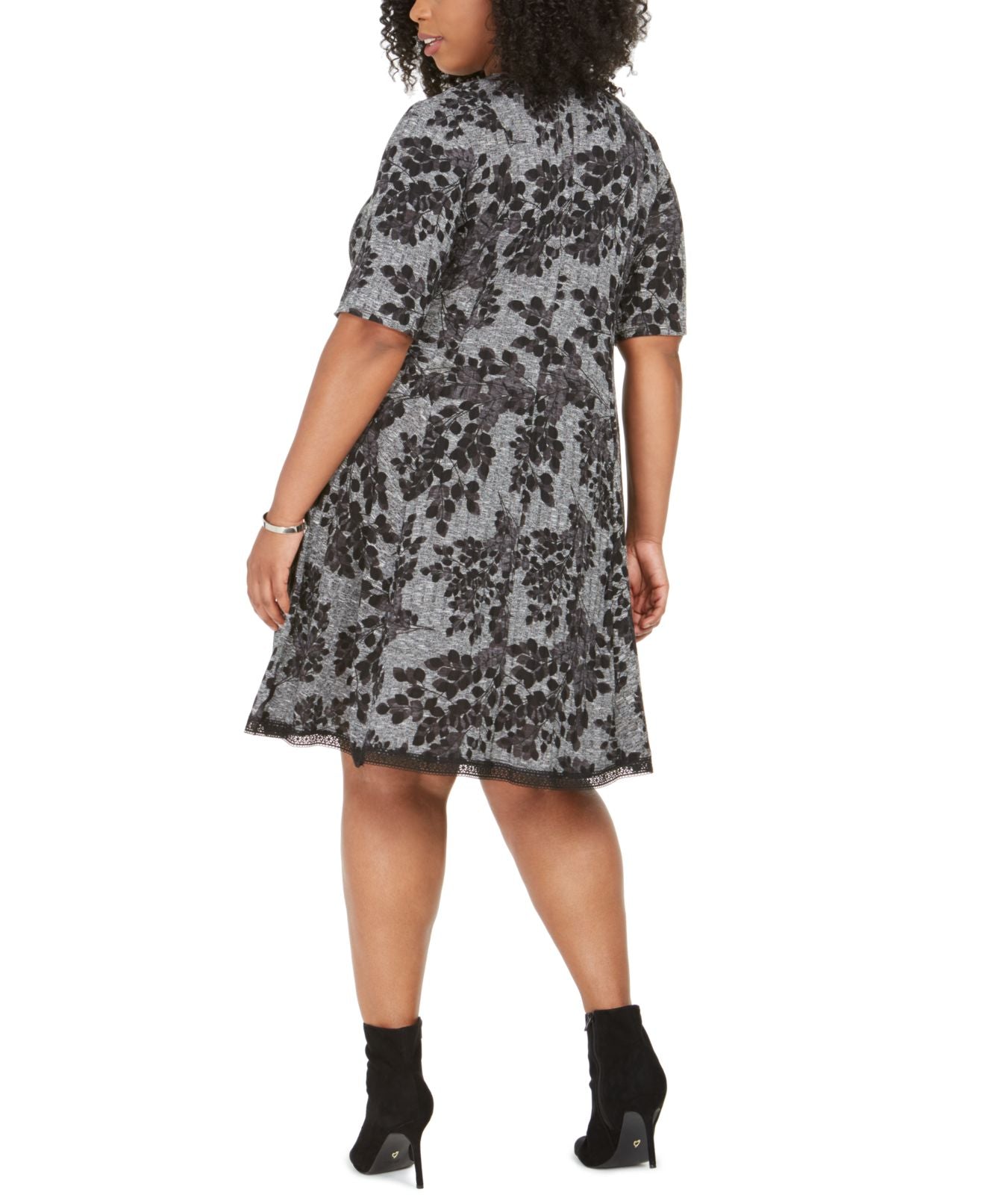 Vestido longo feminino Robbie Bee Plus com acabamento em crochê floral e manga curta, cinza, tamanho 2X