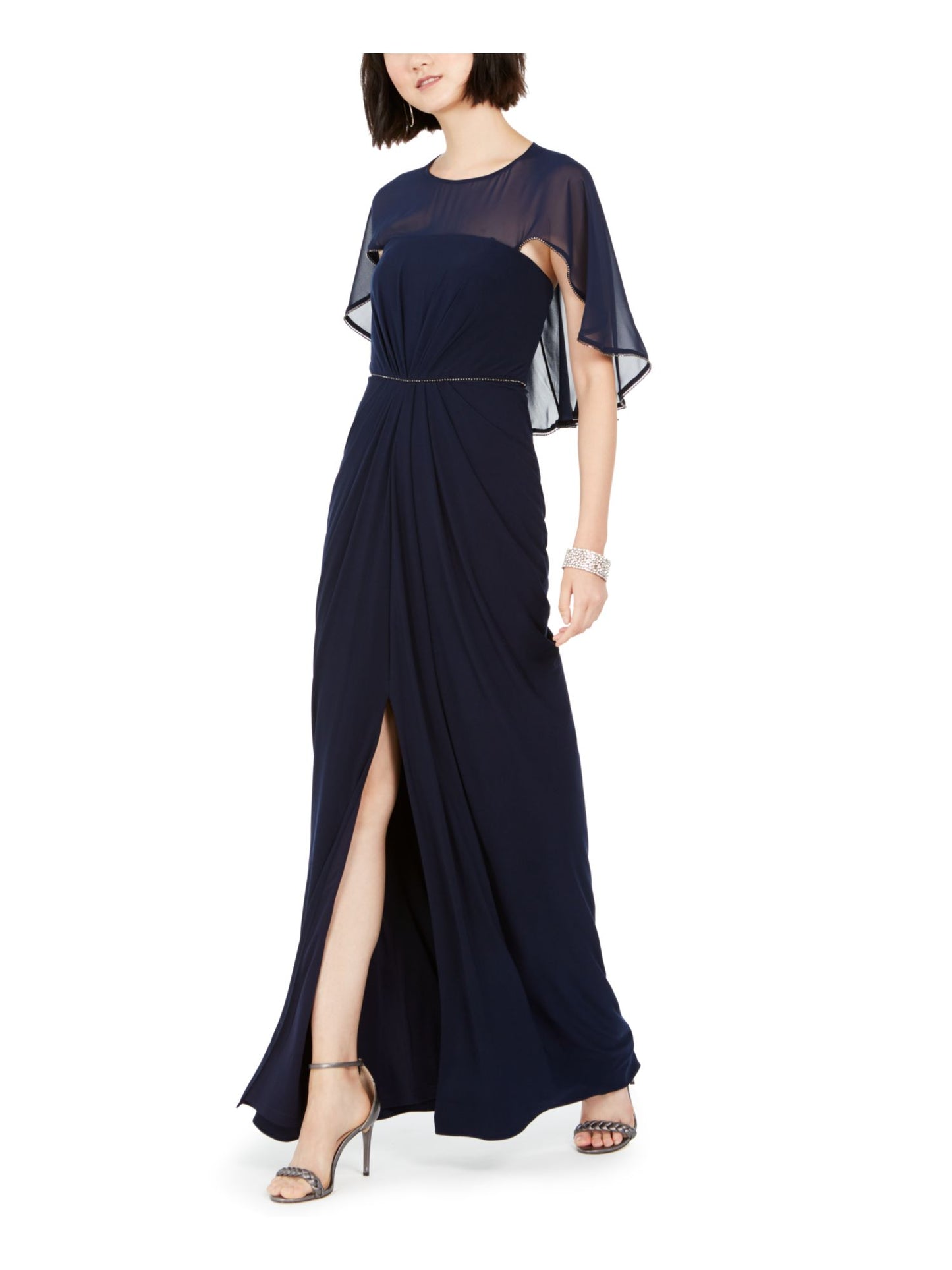 Adrianna Papell Women's  Embellished Ruched Formal Dress Blue Size 8