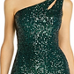 Vestido de coquetel feminino Aqua com lantejoulas e um ombro, verde, tamanho 10