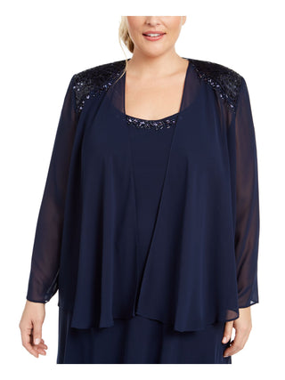 Vestido feminino plus size 2 peças com decote em V e decote em V, azul, tamanho 14W