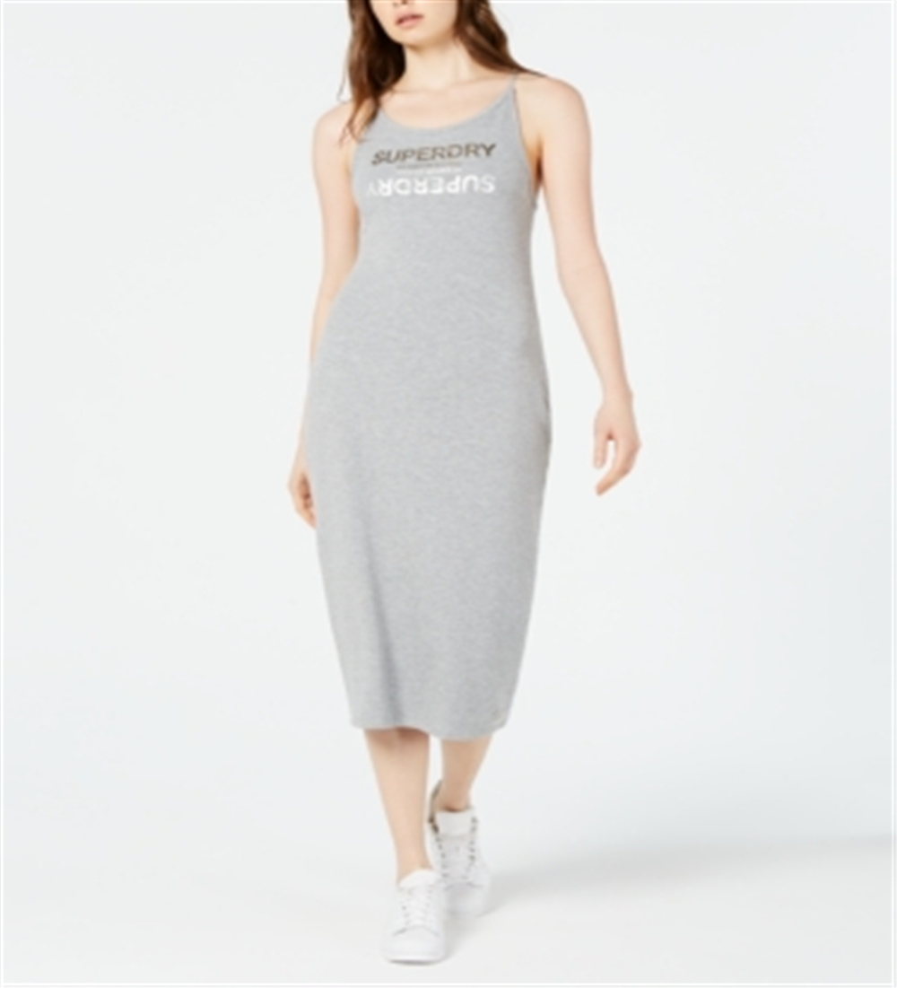 Vestido MIDI com estampa de logotipo Alex da Superdry, cinza, tamanho 12