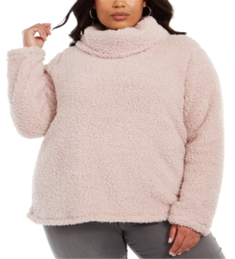 Suéter feminino estilo &amp; co plus size gola alta imitação sherpa rosa claro tamanho 0X