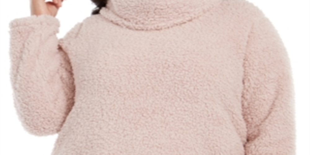 Suéter feminino estilo &amp; co plus size gola alta imitação sherpa rosa claro tamanho 0X