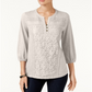 Top Henley Feminino com Renda Frontal Estilo &amp; Co StoneWall Tamanho PP