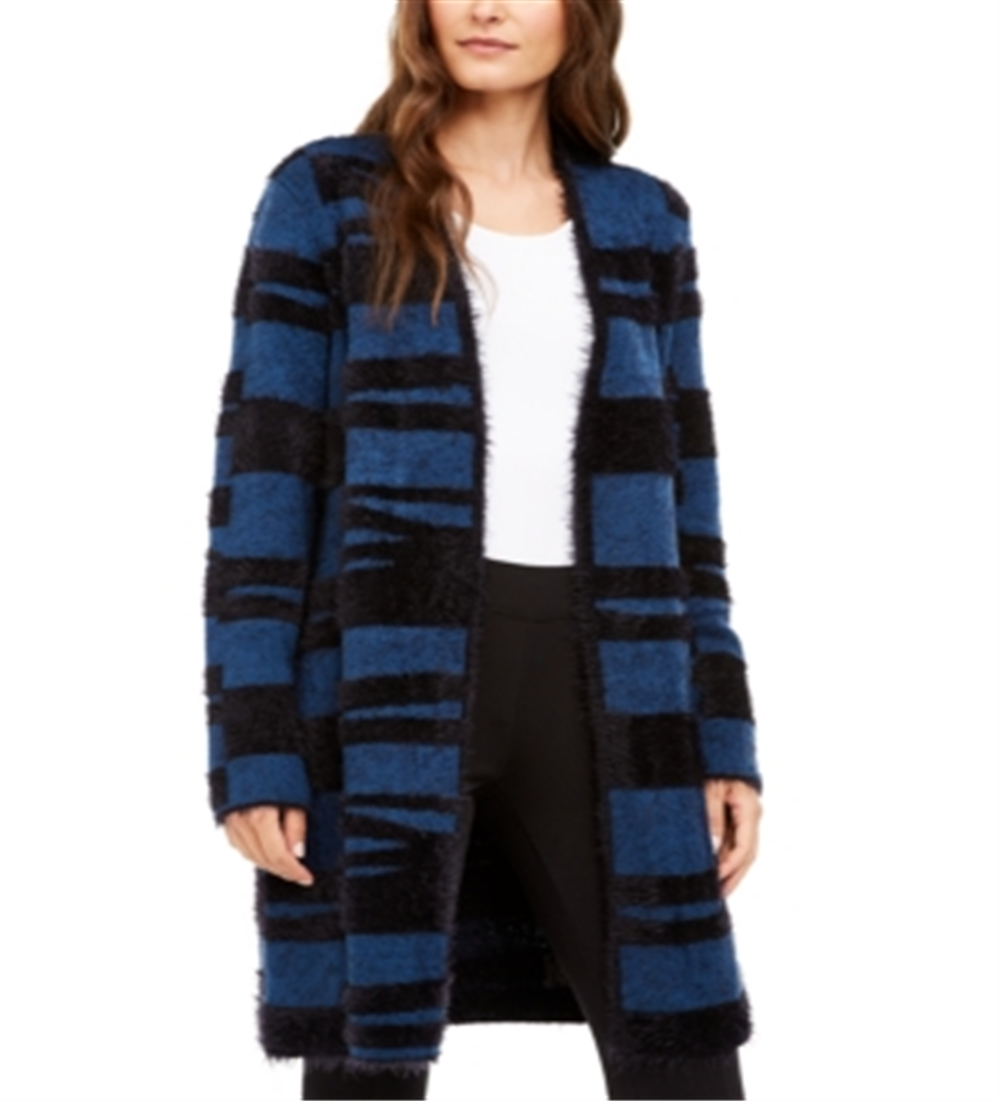 Cardigan longo de malha com cílios feminino Alfani, azul marinho/preto, tamanho pequeno G