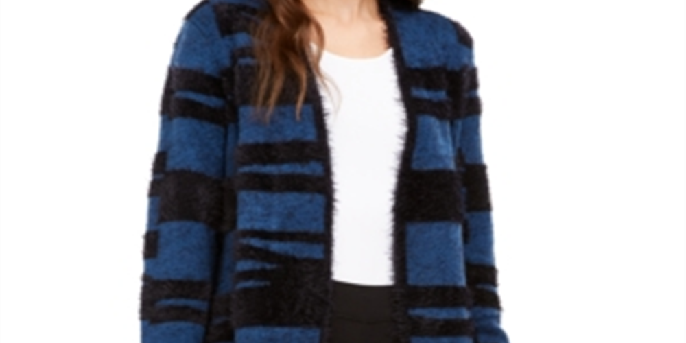 Cardigan longo de malha com cílios feminino Alfani, azul marinho/preto, tamanho pequeno G
