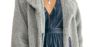 Jaqueta feminina com zíper Free People, azul, tamanho grande