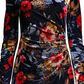 Vestido feminino Vince Camuto de veludo com estampa floral e bainha multicolorida, azul-marinho, tamanho 12
