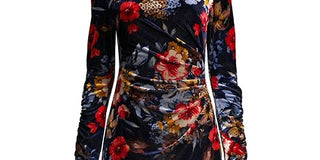 Vestido feminino Vince Camuto de veludo com estampa floral e bainha multicolorida, azul-marinho, tamanho 12