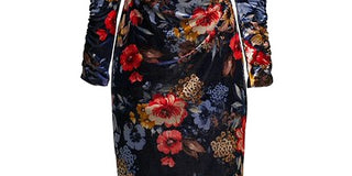 Vestido feminino Vince Camuto de veludo com estampa floral e bainha multicolorida, azul-marinho, tamanho 12