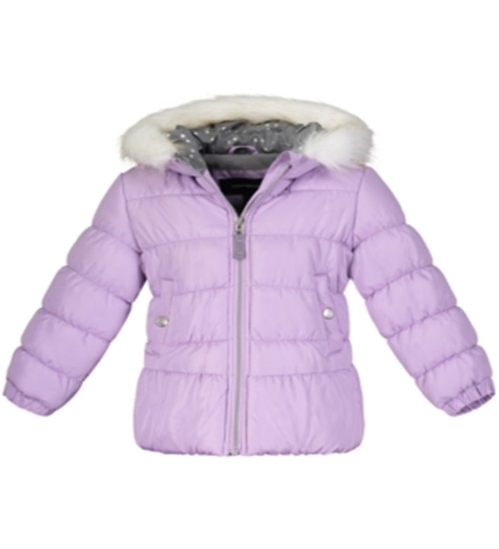 Jaqueta acolchoada com capuz e acabamento em pele sintética Weathertamer para meninas, roxa, tamanho 5/6