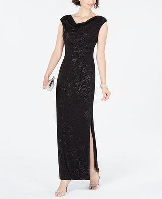 Vestido drapeado floral metálico feminino Jessica Howard, preto, tamanho 14