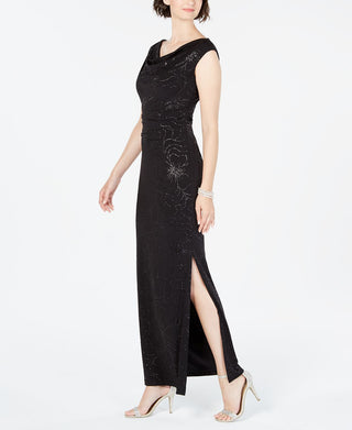 Vestido drapeado floral metálico feminino Jessica Howard, preto, tamanho 14